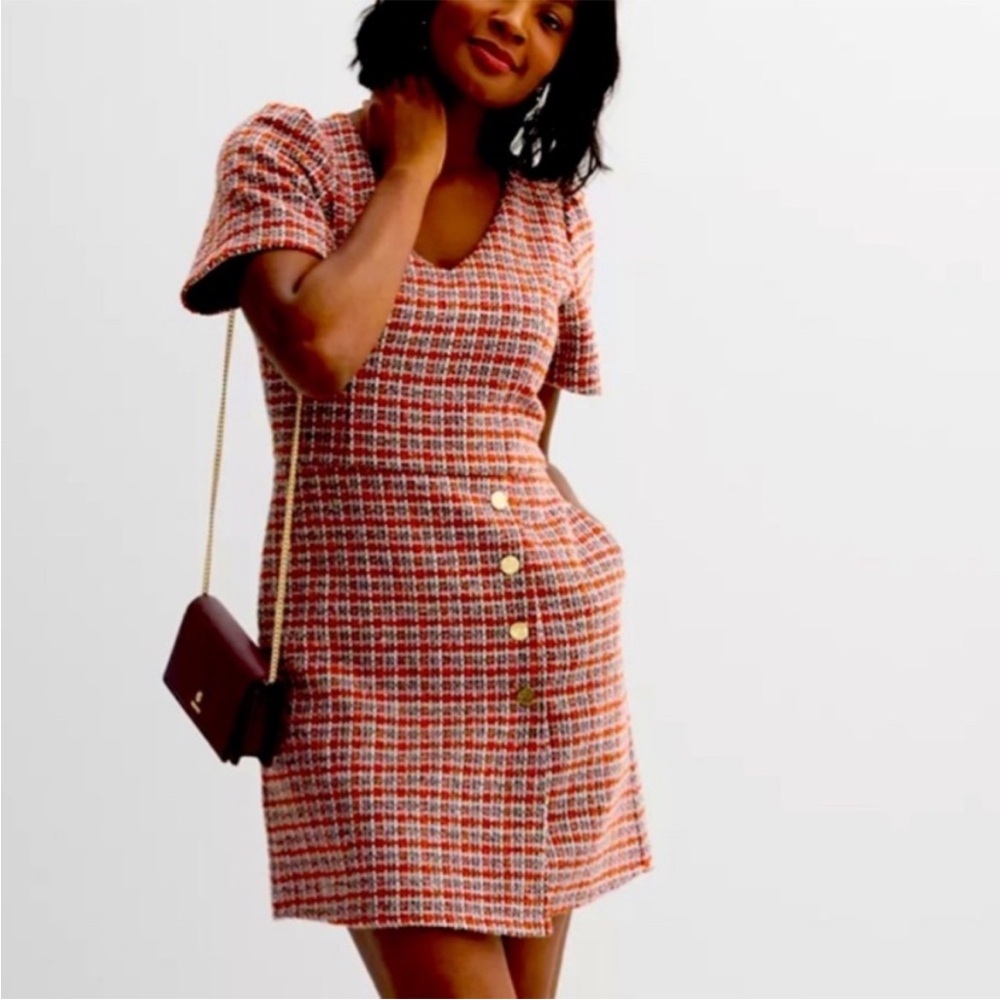 Draper James Tweed Dress, Orange and purple with gold accent. Size 2
